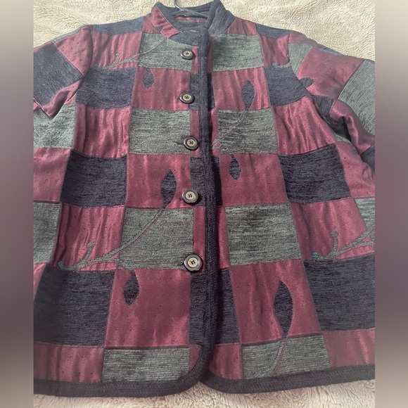 Graff Multimedia Tapestry Patchwork Button Down Coat Sz M vintage dinner coat - Picture 3 of 11